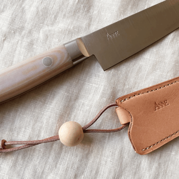 ペティナイフ＆革カバーセット　ベージュカラー×ナチュラルウッドビーズ