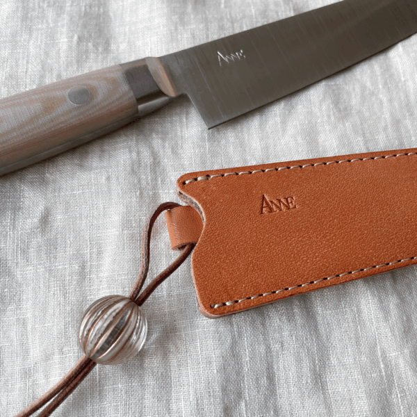 ペティナイフ＆革カバーセット　オレンジカラー×樹脂ビーズ（ストライプ）